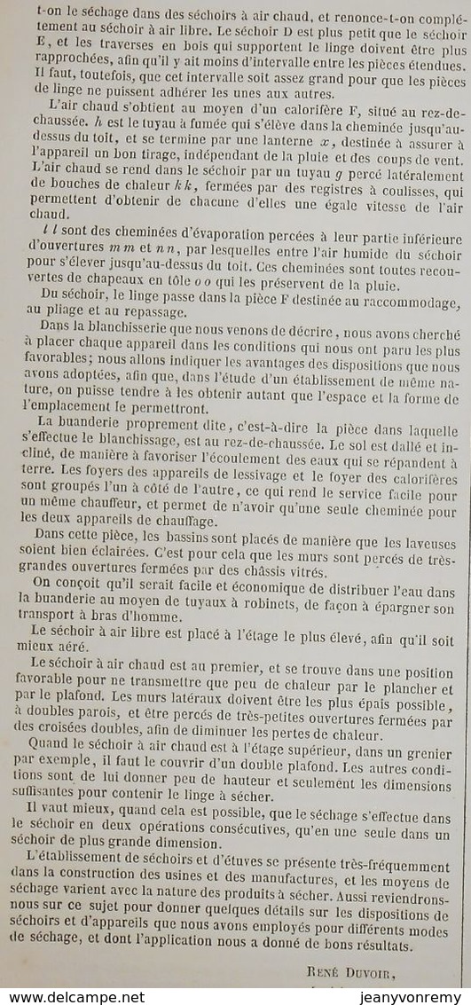 Plan D'une Blanchisserie Perfectionnée à Lessivage Par Circulation. Système René Duvoir. 1858 - Opere Pubbliche