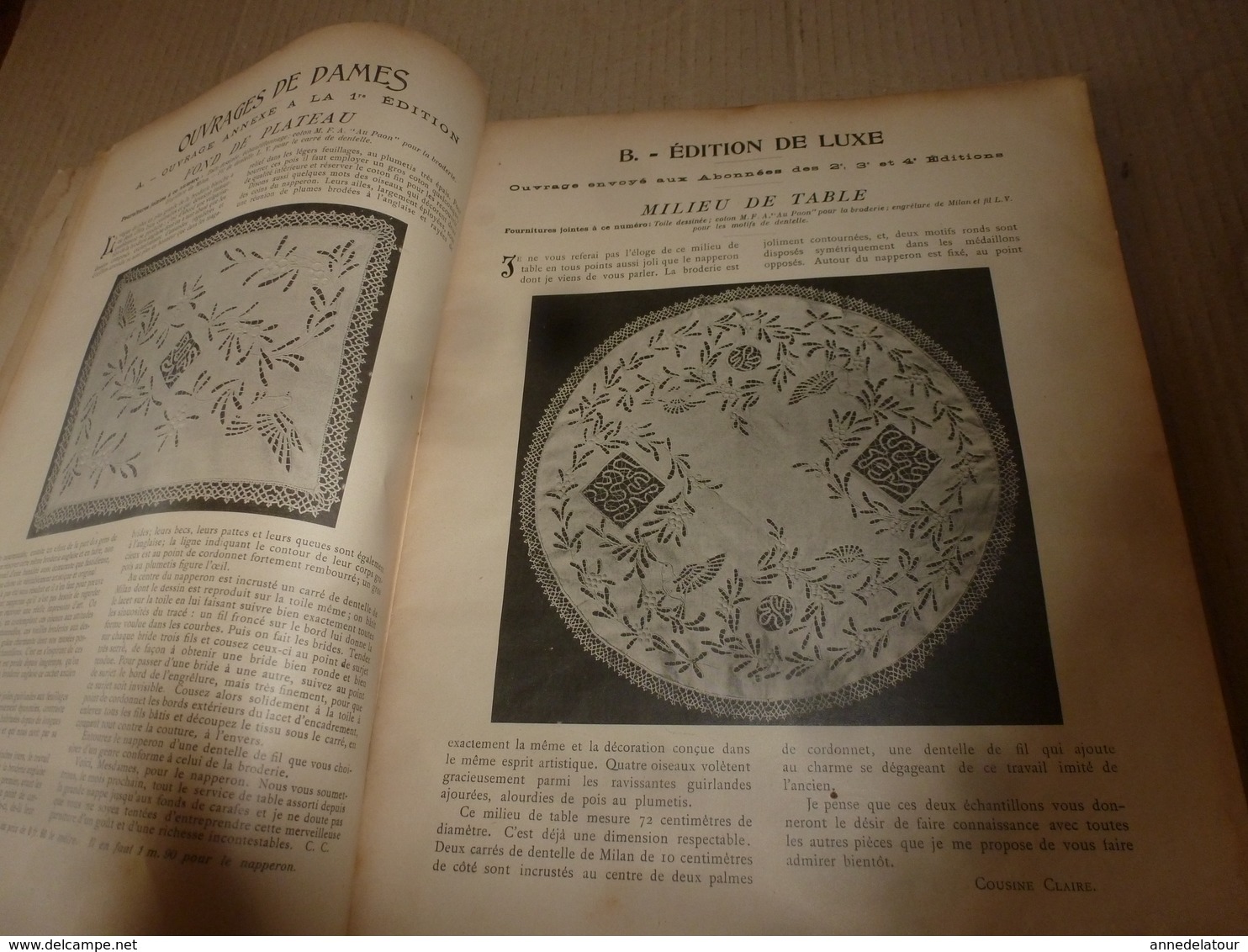 1910 JOURNAL des OUVRAGES de DAMES & dessins décalquables au fer chaud ;Le LIT(antiquité à nos jours); par Laure Tedesco