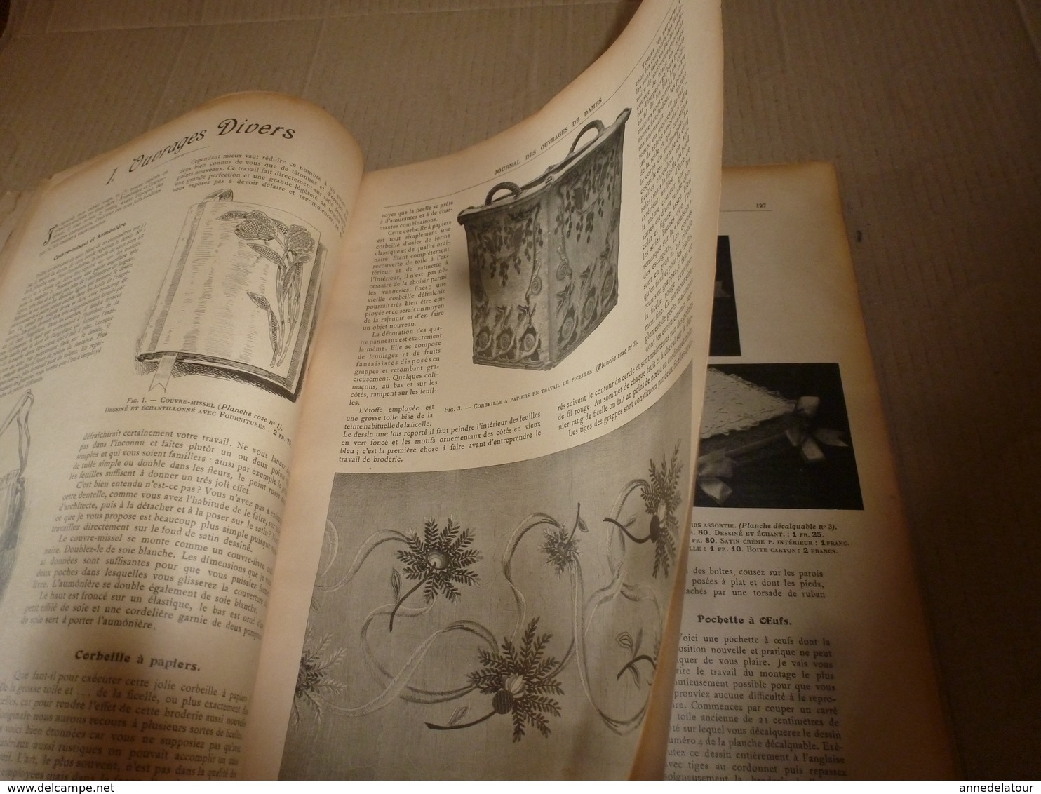 1910 JOURNAL des OUVRAGES de DAMES & dessins décalquables au fer chaud ;Le LIT(antiquité à nos jours); par Laure Tedesco