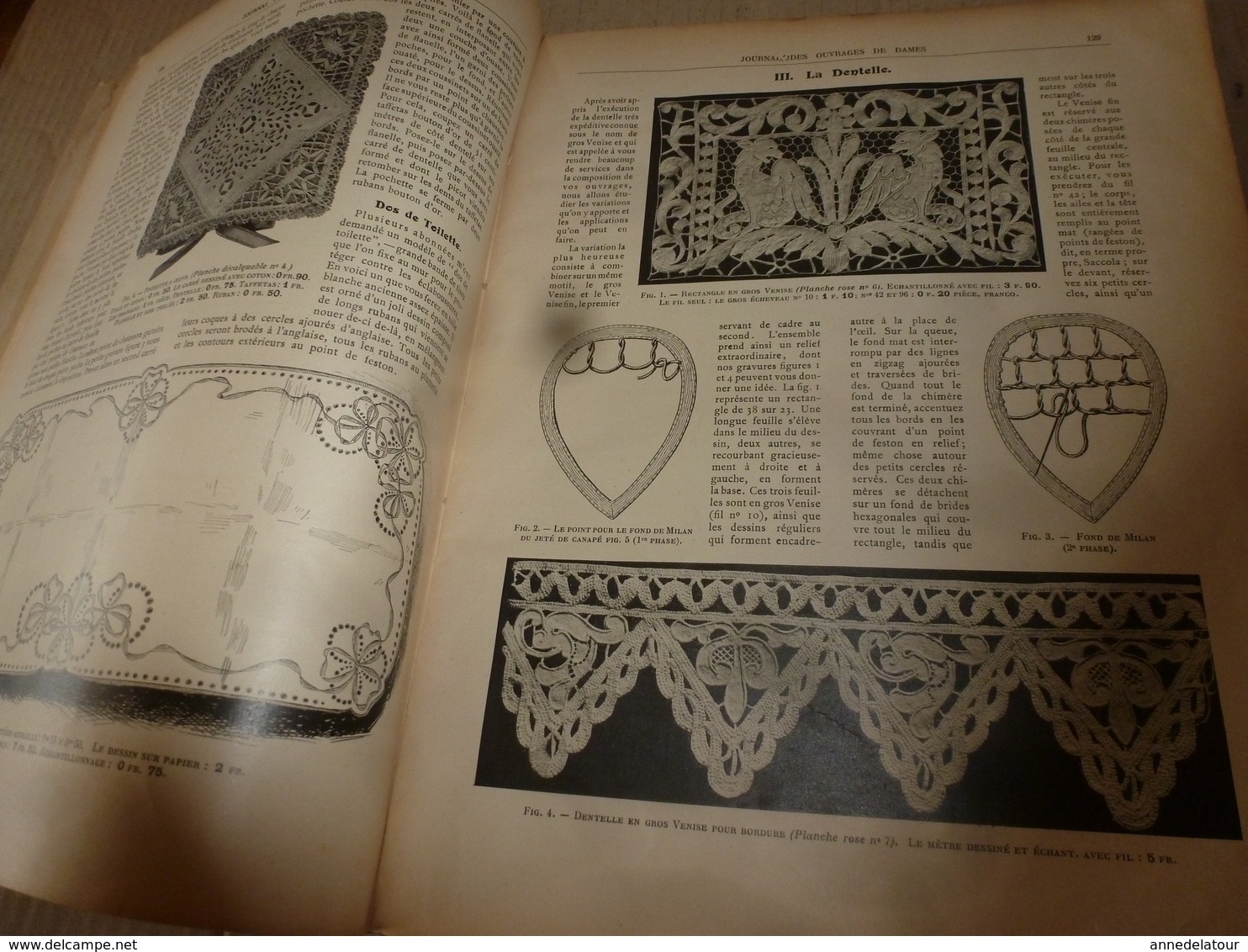 1910 JOURNAL des OUVRAGES de DAMES & dessins décalquables au fer chaud ;Le LIT(antiquité à nos jours); par Laure Tedesco