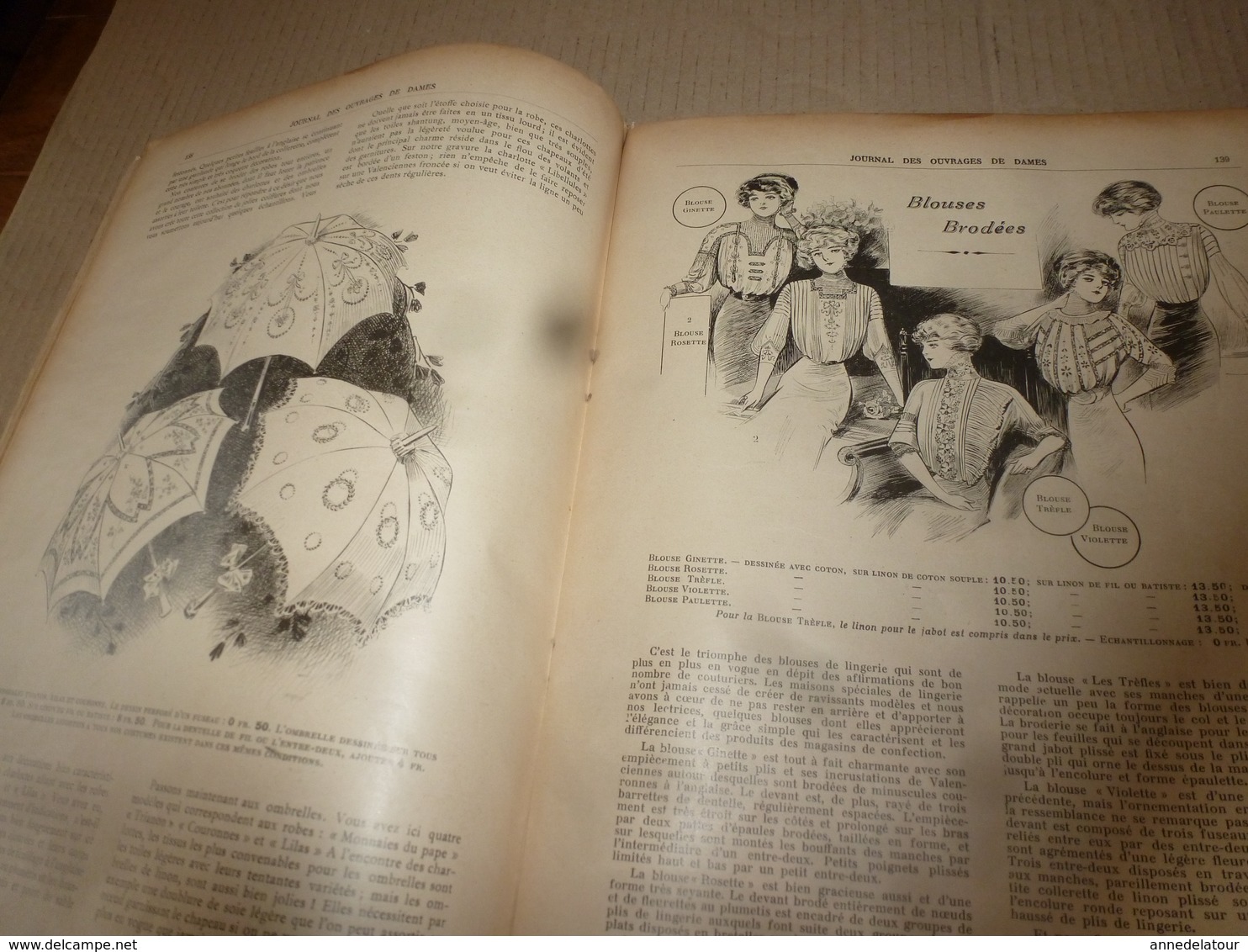 1910 JOURNAL des OUVRAGES de DAMES & dessins décalquables au fer chaud ;Le LIT(antiquité à nos jours); par Laure Tedesco