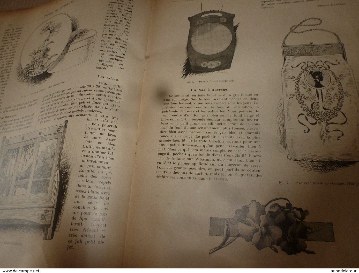 1910 JOURNAL des OUVRAGES de DAMES & dessins décalquables au fer chaud ;Le LIT(antiquité à nos jours); par Laure Tedesco