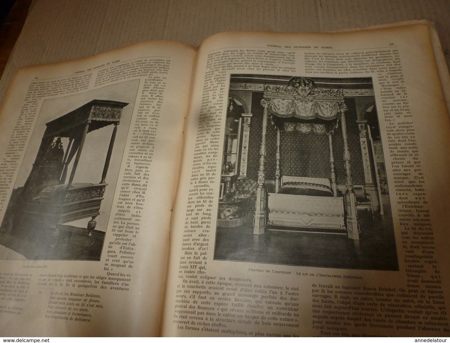 1910 JOURNAL des OUVRAGES de DAMES & dessins décalquables au fer chaud ;Le LIT(antiquité à nos jours); par Laure Tedesco