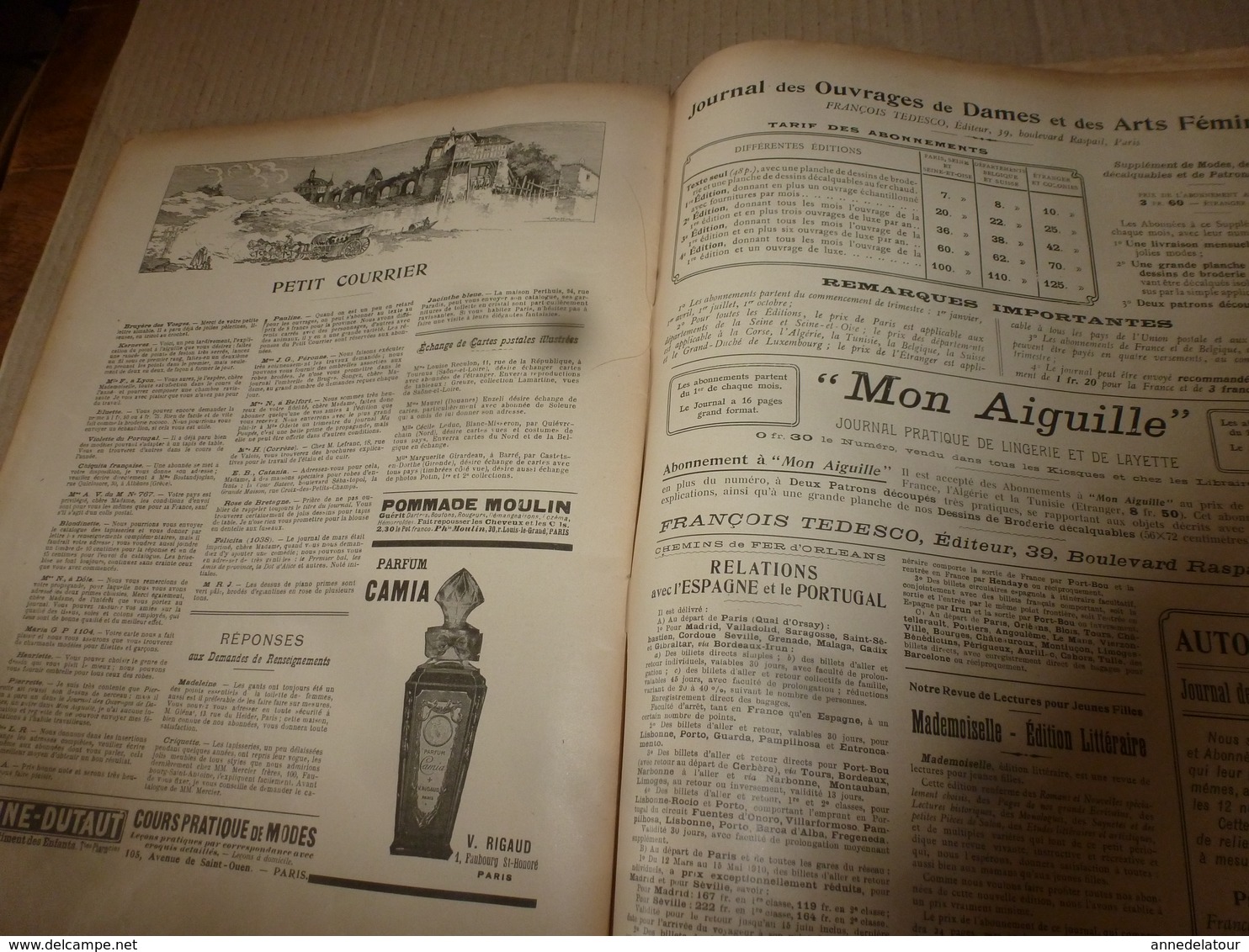 1910 JOURNAL des OUVRAGES de DAMES & dessins décalquables au fer chaud ;Le LIT(antiquité à nos jours); par Laure Tedesco