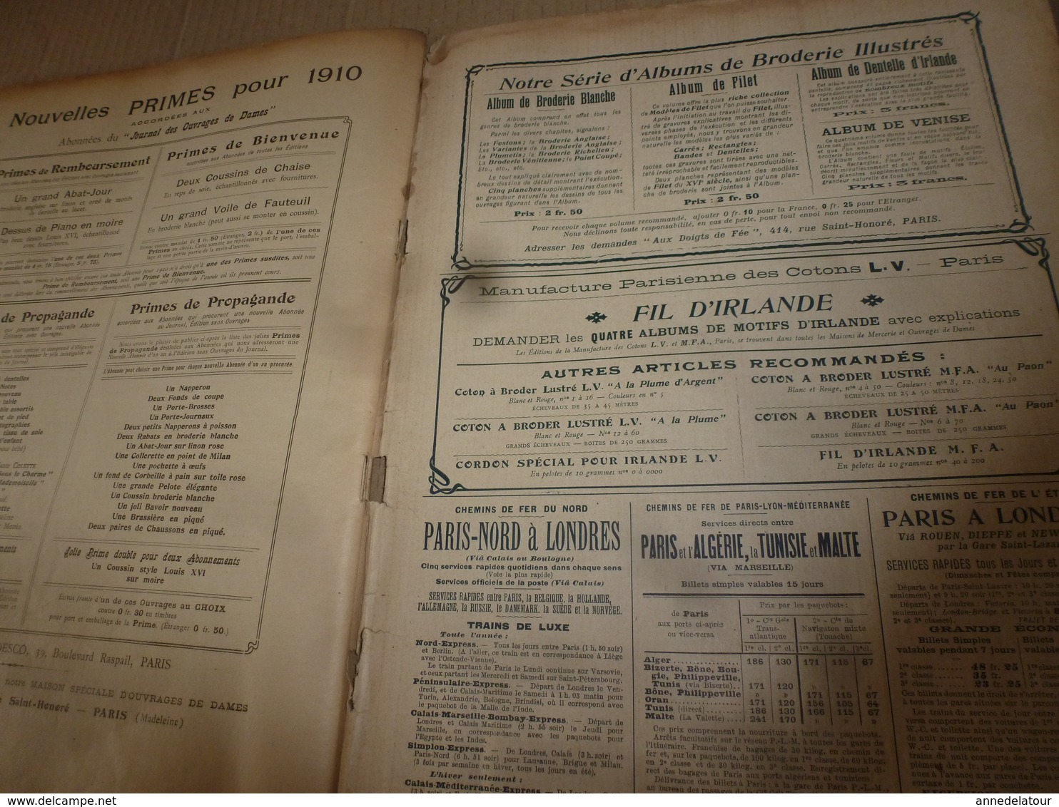 1910 JOURNAL des OUVRAGES de DAMES & dessins décalquables au fer chaud ;Le LIT(antiquité à nos jours); par Laure Tedesco