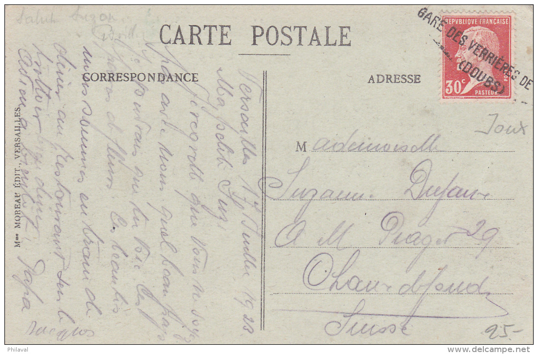 Cachet Linéaire De La Gare Des Verrières De...Doubs, Sur Carte Postale De Versailles - Other & Unclassified