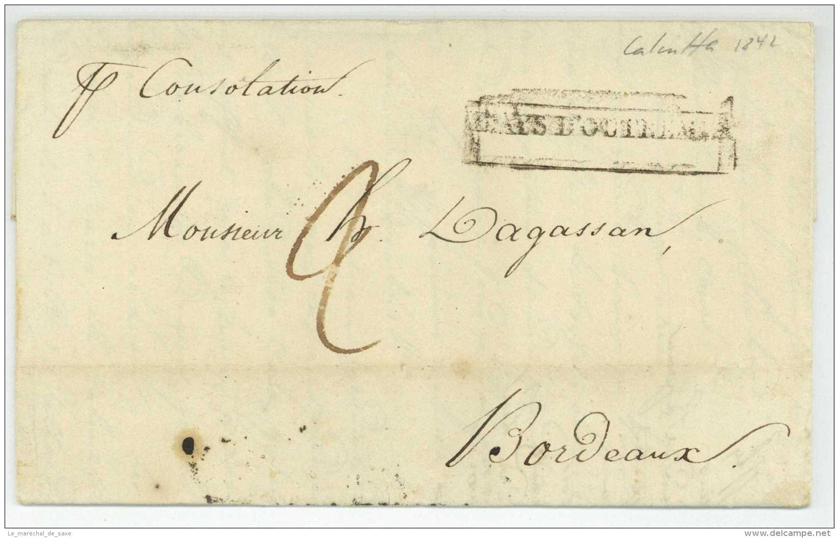 Per Ship Consolation - India Calcutta 1836 Gambiny Ship Letter Kolkata To Bordeaux France Trade Text - ...-1852 Vorphilatelie