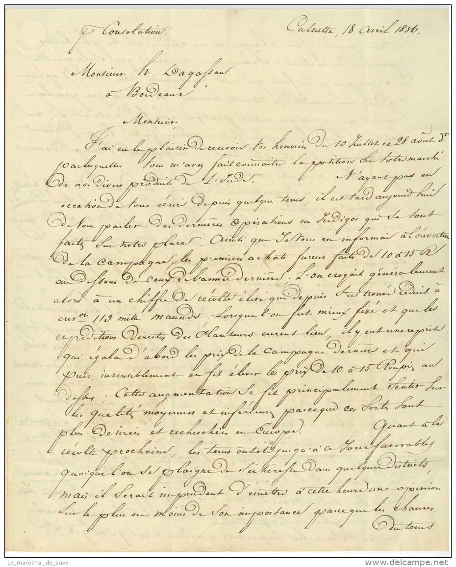 Per Ship Consolation - India Calcutta 1836 Gambiny Ship Letter Kolkata To Bordeaux France Trade Text - ...-1852 Prephilately