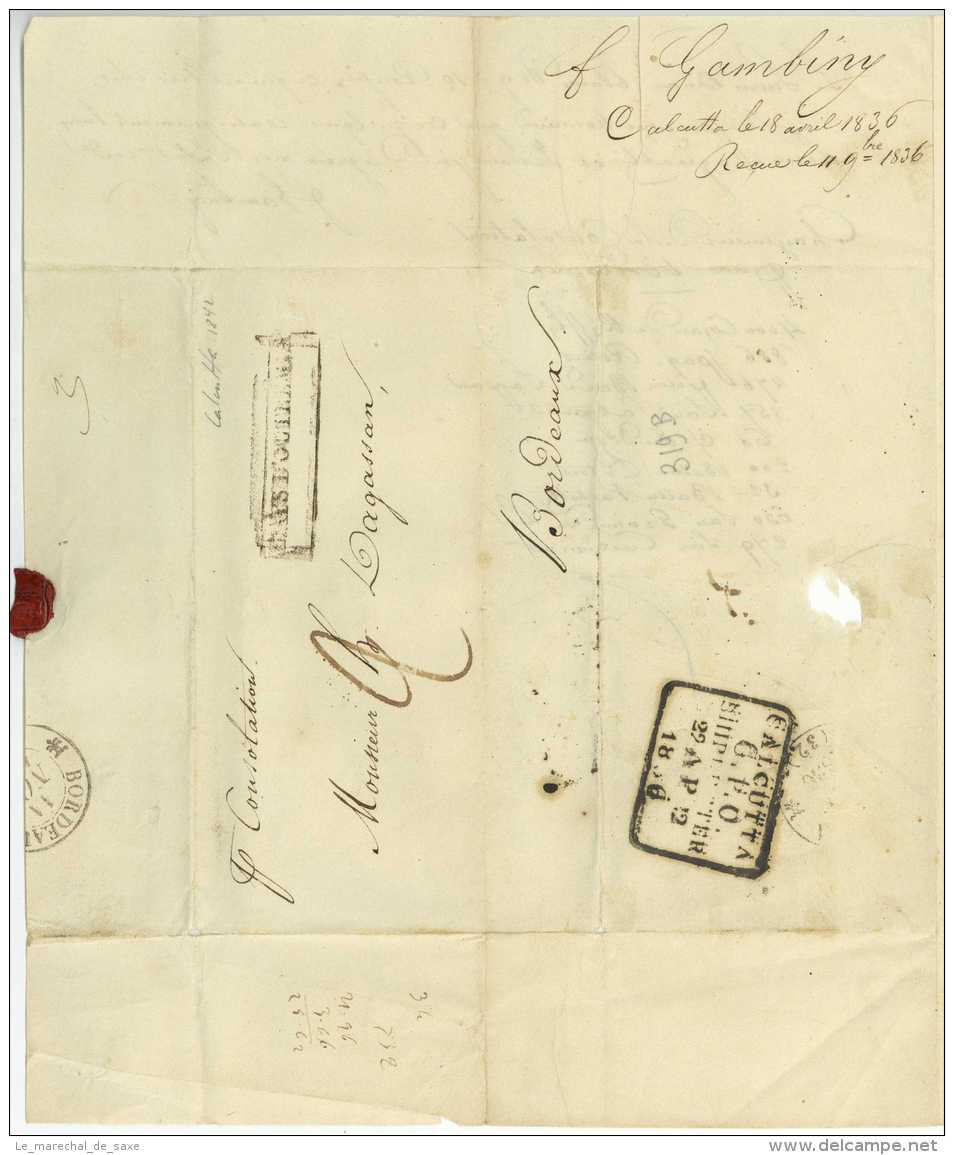 Per Ship Consolation - India Calcutta 1836 Gambiny Ship Letter Kolkata To Bordeaux France Trade Text - ...-1852 Vorphilatelie