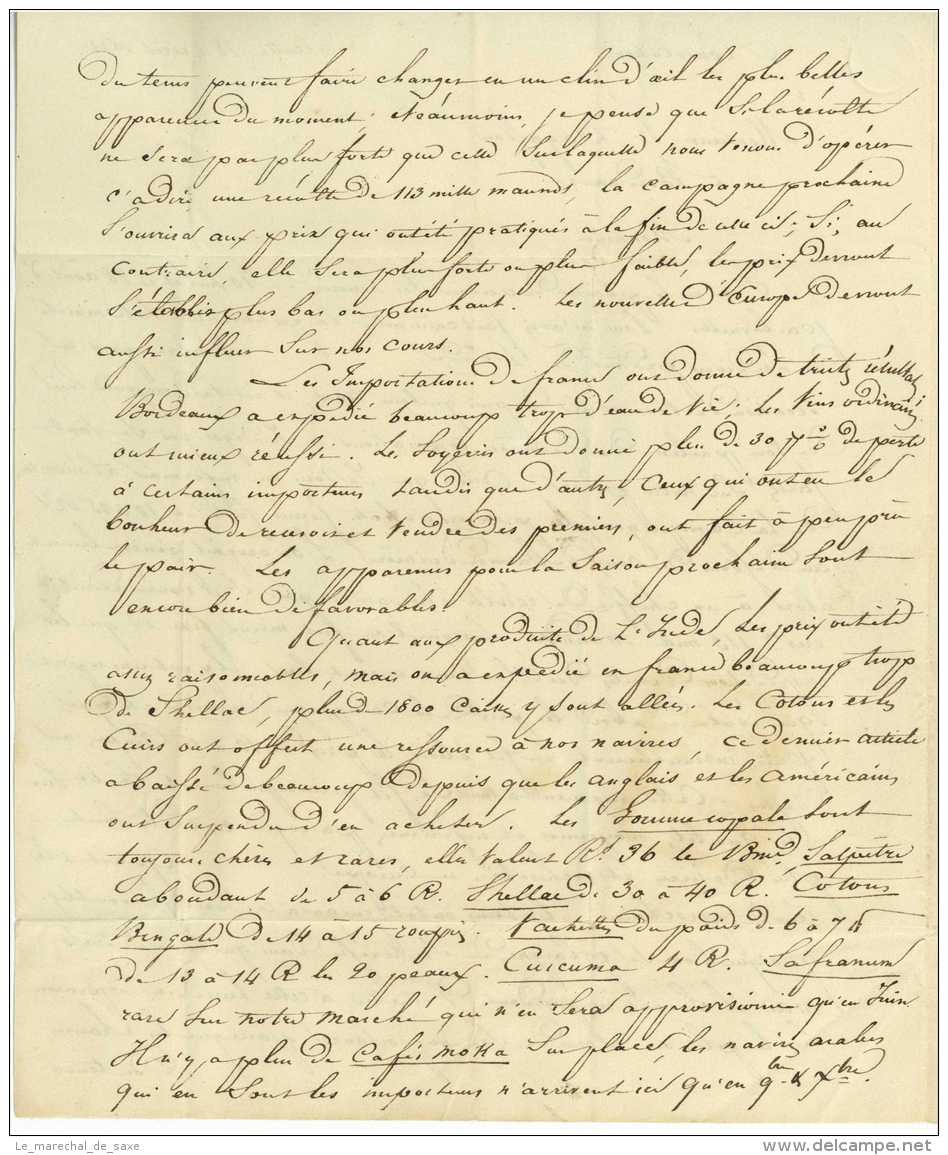 Per Ship Consolation - India Calcutta 1836 Gambiny Ship Letter Kolkata To Bordeaux France Trade Text - ...-1852 Préphilatélie