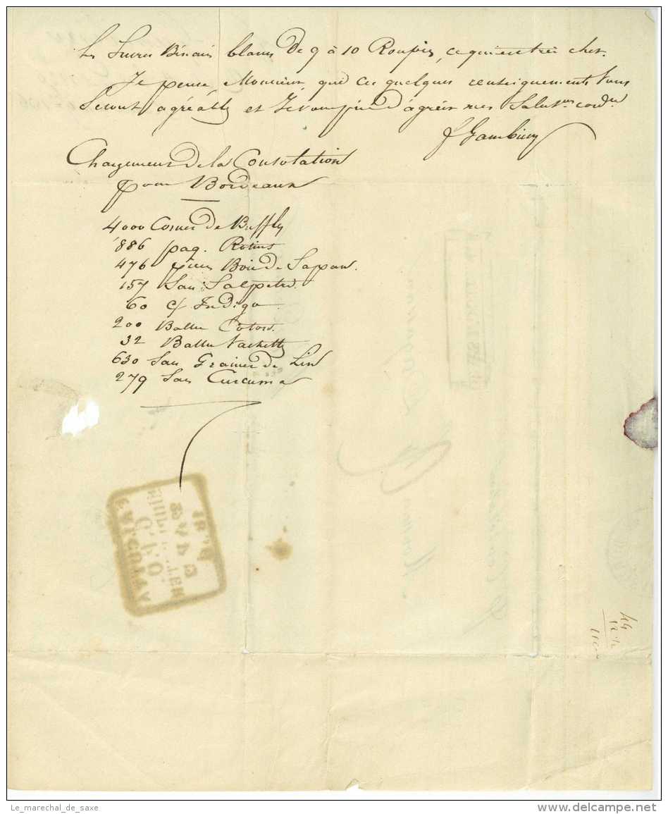 Per Ship Consolation - India Calcutta 1836 Gambiny Ship Letter Kolkata To Bordeaux France Trade Text - ...-1852 Vorphilatelie