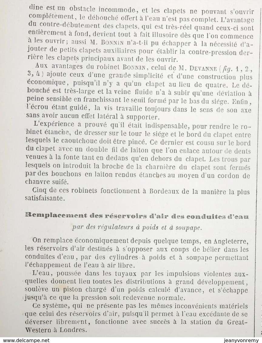 Plan Du Robinet Vanne De Bordeaux Et Paris. 1858 - Arbeitsbeschaffung