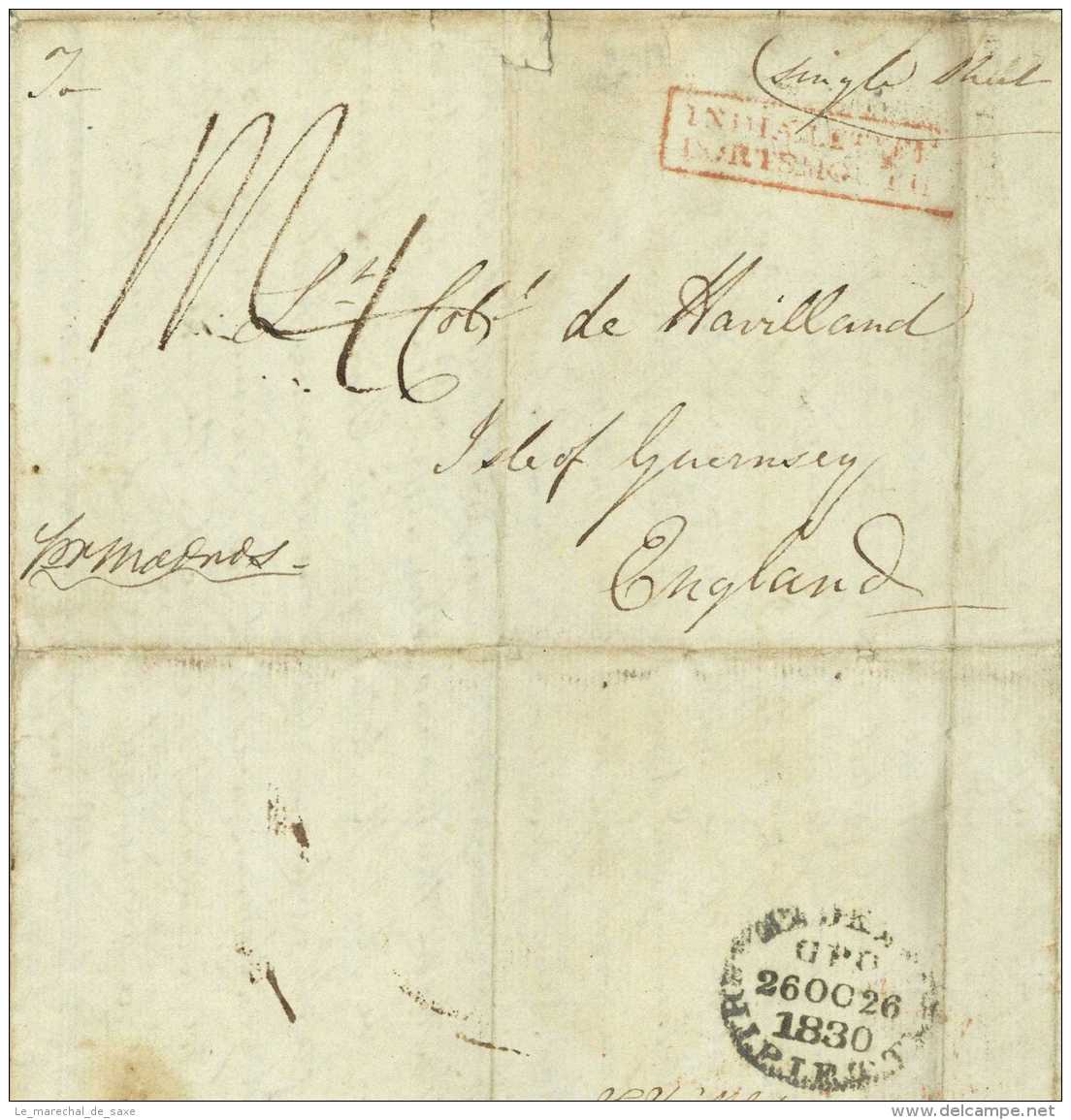 Ship Letter 1830 De Sausmarez De Havilland Madras Chennai India East India Company Army - ...-1852 Prefilatelia