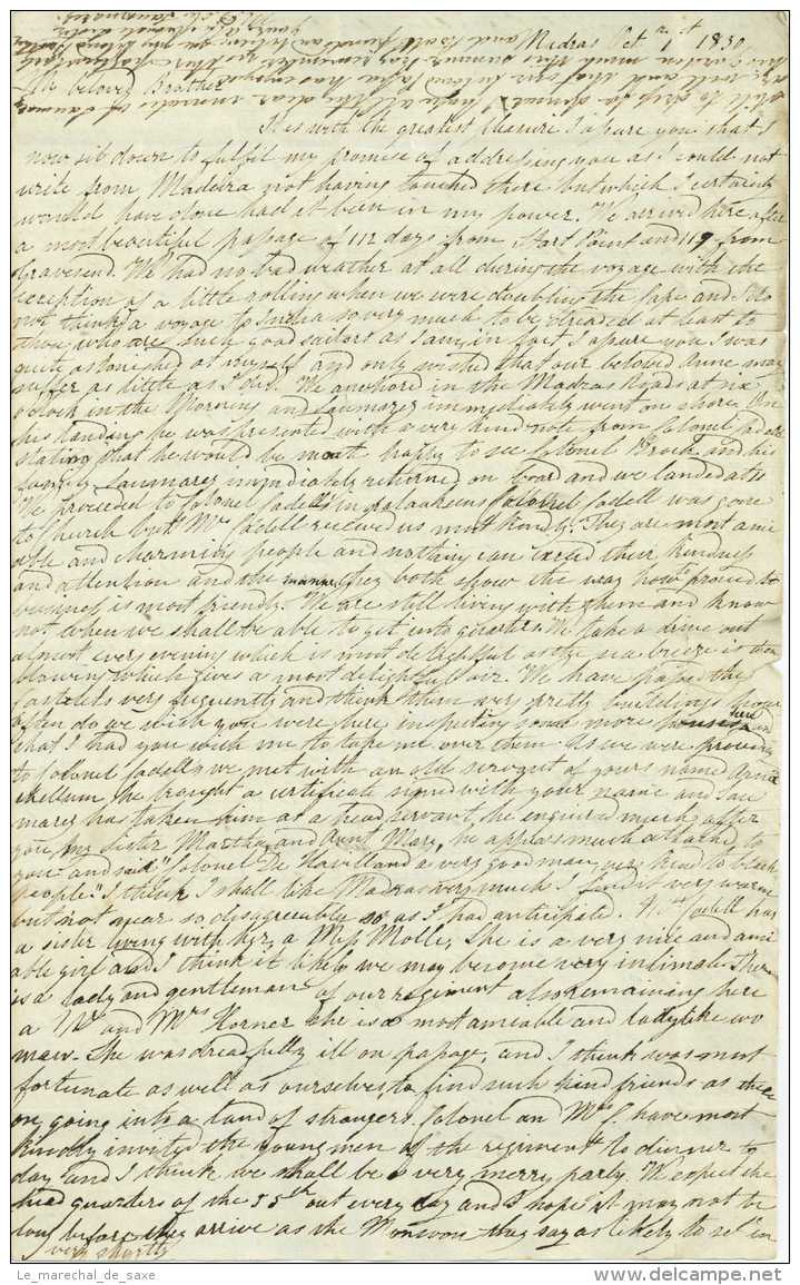 Ship Letter 1830 De Sausmarez De Havilland Madras Chennai India East India Company Army - ...-1852 Préphilatélie