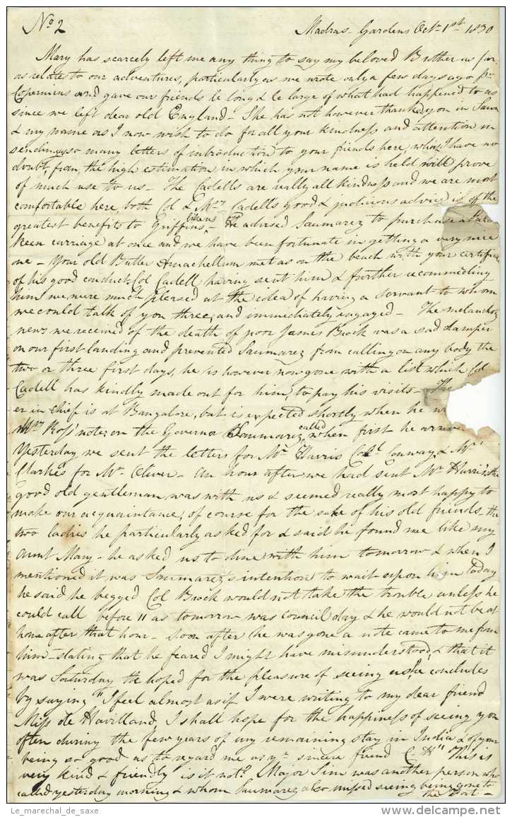 Ship Letter 1830 De Sausmarez De Havilland Madras Chennai India East India Company Army - ...-1852 Prephilately