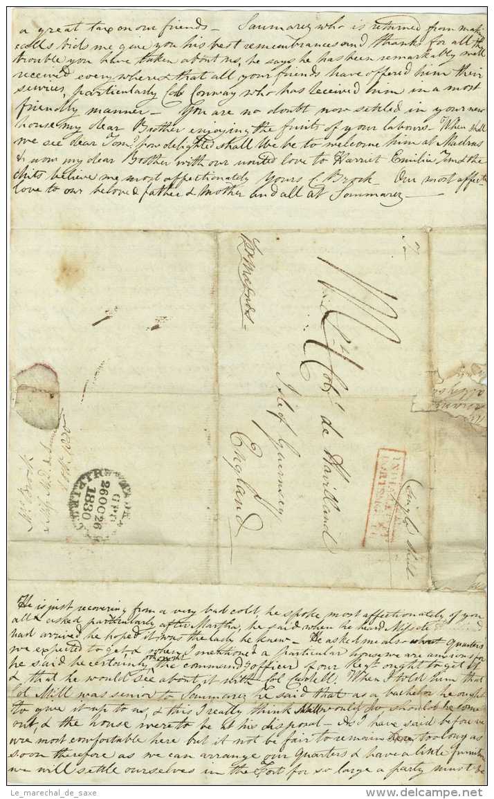 Ship Letter 1830 De Sausmarez De Havilland Madras Chennai India East India Company Army - ...-1852 Prephilately