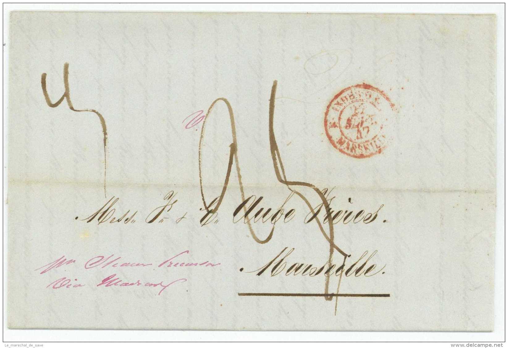 PONDICHERRY Puducherry India To Marseille France 1847 Madras Steamletter Chennai Precursor Steamer - ...-1852 Prephilately