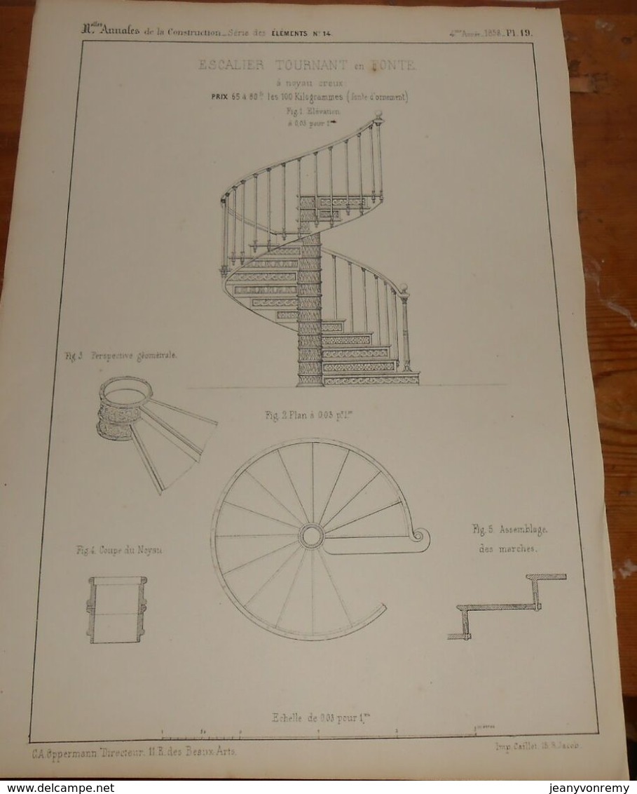 Plan D'un Escalier Tournant En Fonte à Noyau Creux. 1858 - Public Works