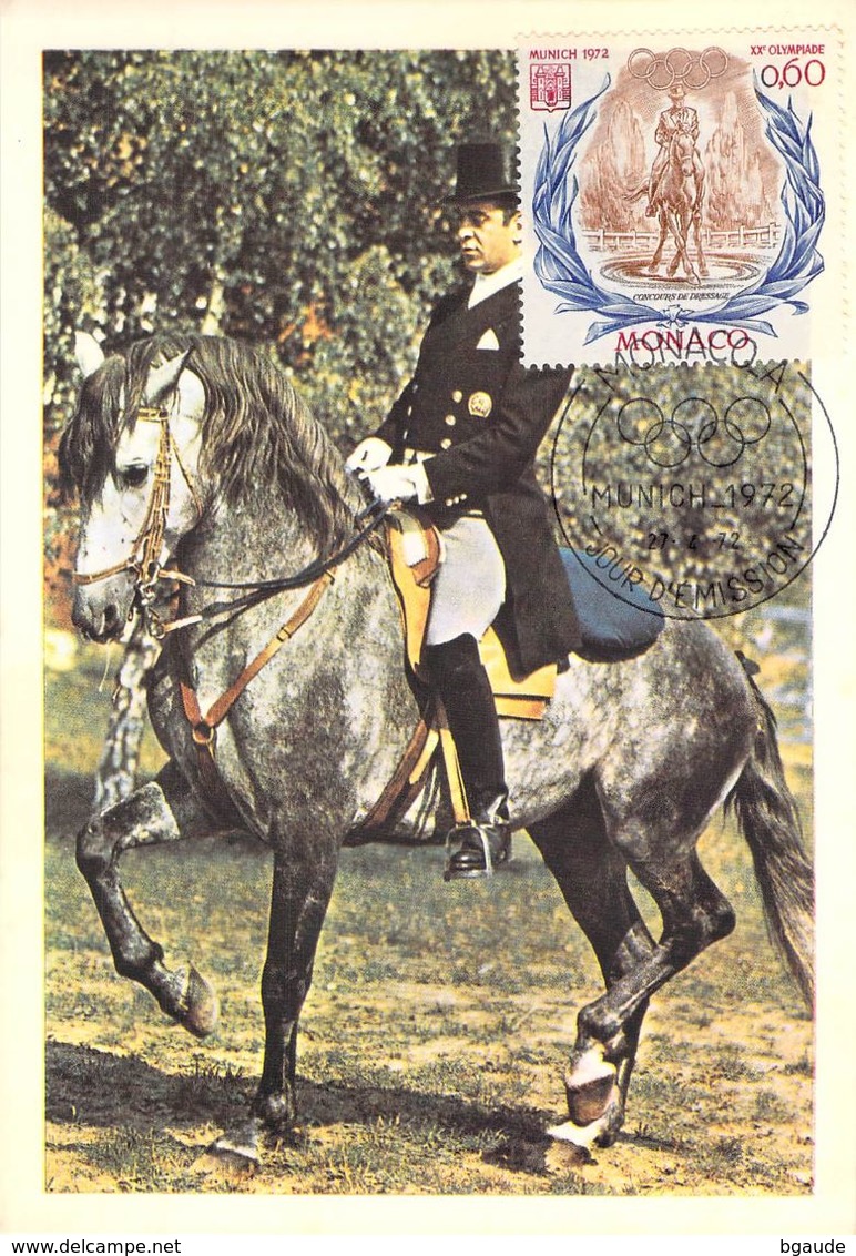 MONACO CARTE MAXIMUM  NUM.YVERT 890 SPORT JEUX OLYMPIQUES MUNICH EQUITATION CHEVAUX - Maximumkarten (MC)