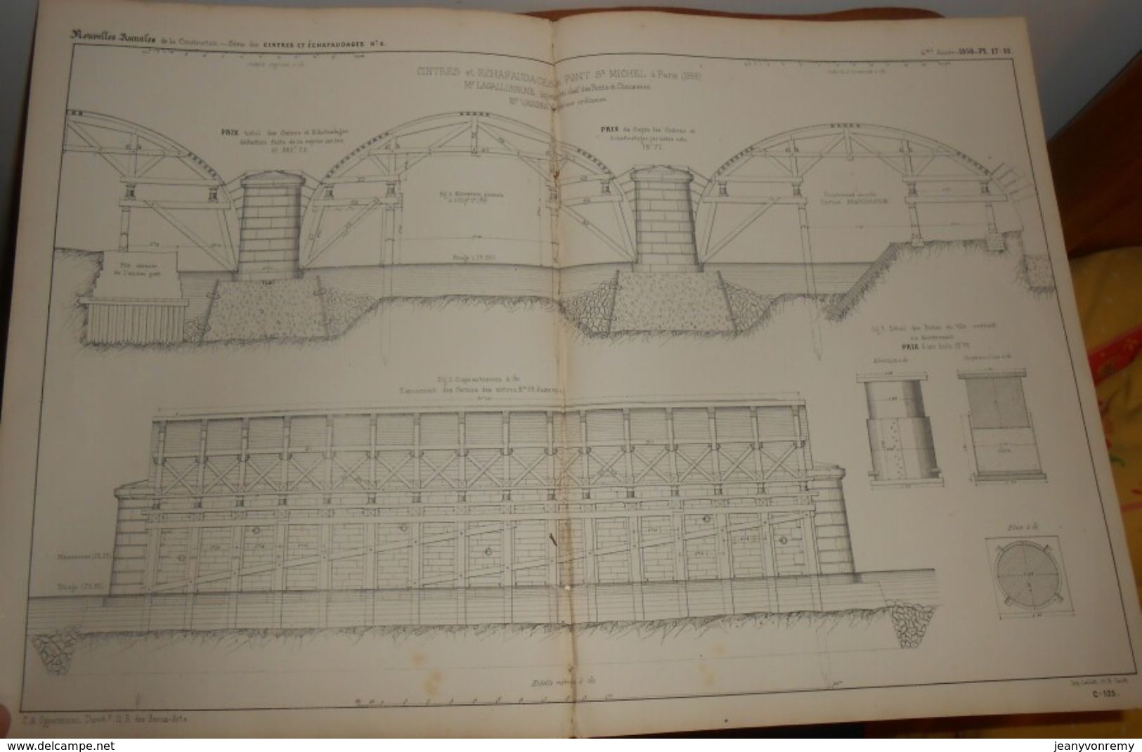 Plan De Cintres Et échafaudages Du Pont Saint-Michel à Paris. 1858 - Obras Públicas