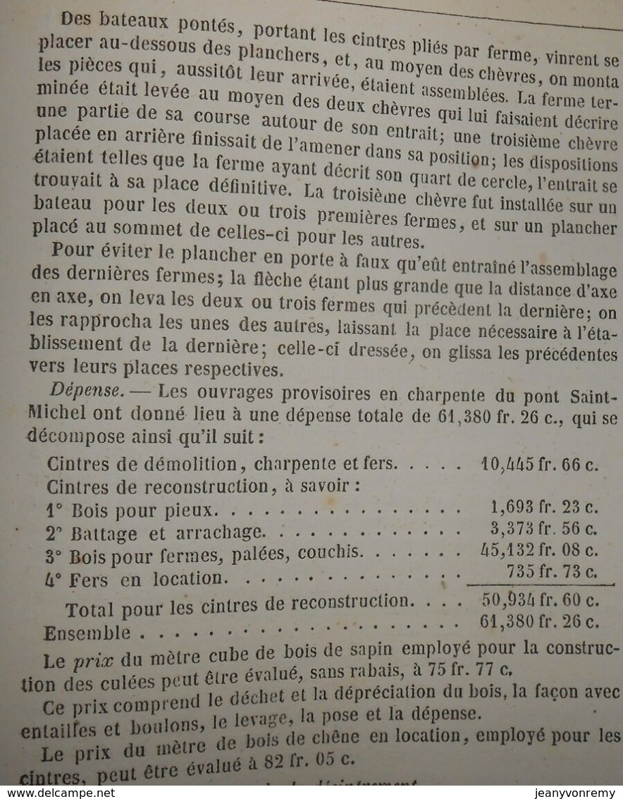 Plan De Cintres Et échafaudages Du Pont Saint-Michel à Paris. 1858 - Public Works