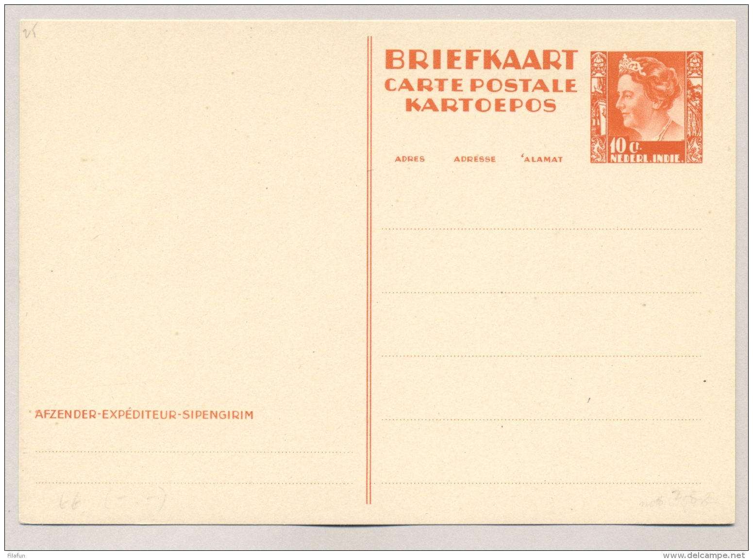 Nederlands Indië - 1938 - 10 Cent Wilhelmina, Briefkaart G65 / H&amp;G 66 - Ongebruikt - Nederlands-Indië