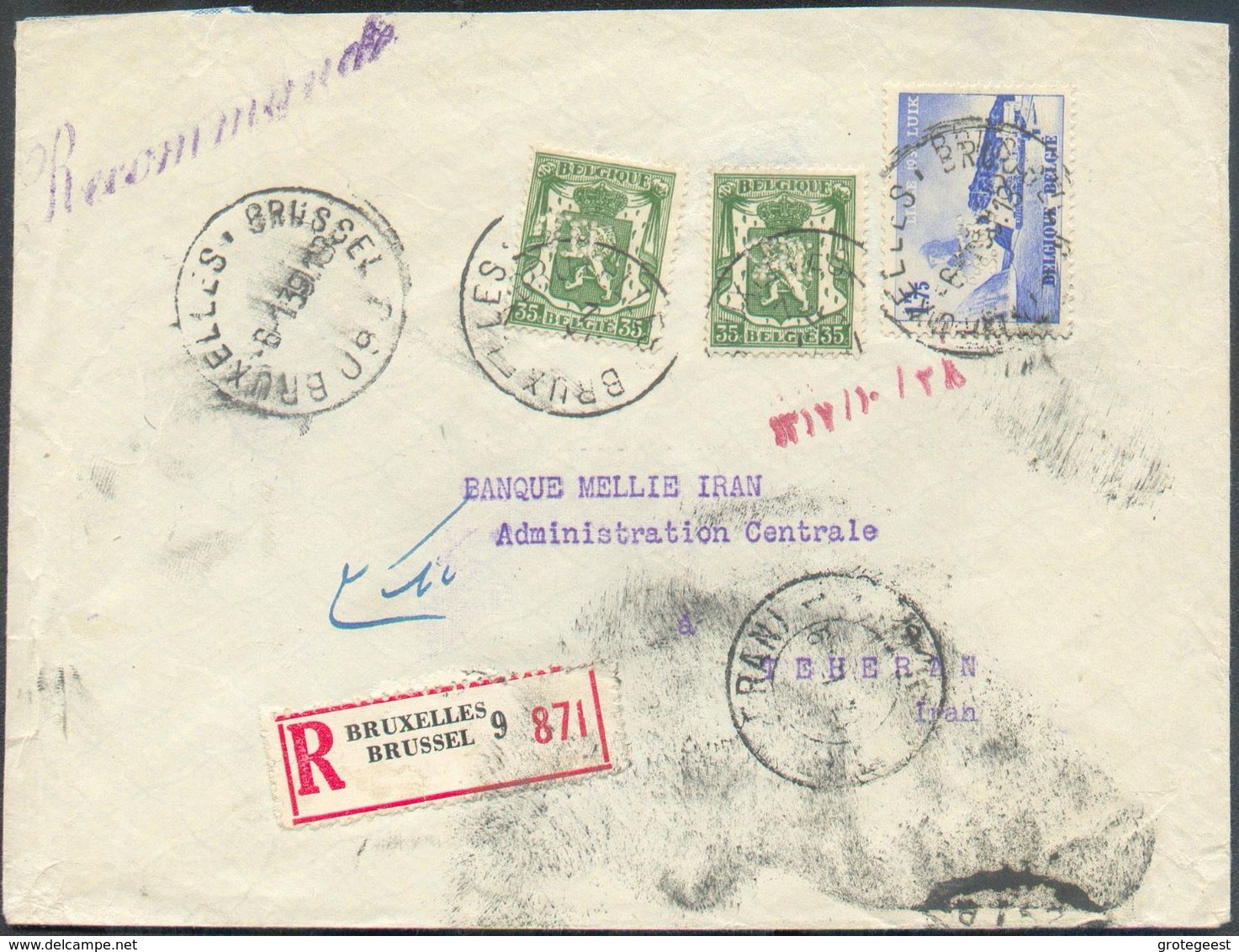 N°425(2)-487 Obl. Sc BRUXELLES 9 Sur Lettre Recommandée Du 6-1-1939 Vers Téhéran (IRAN) - 12385 - Lettres & Documents