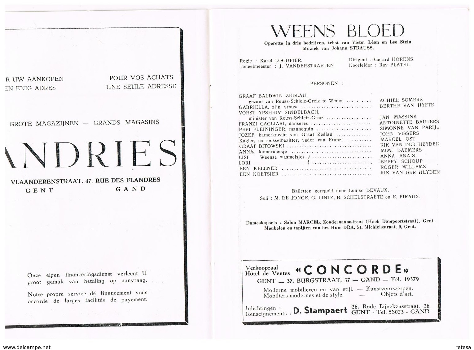 PROGRAMMA OPERA GENT 1949/1950  OPERETTE  JOHANN  STRAUSS  WEENS BLOED - Programmes