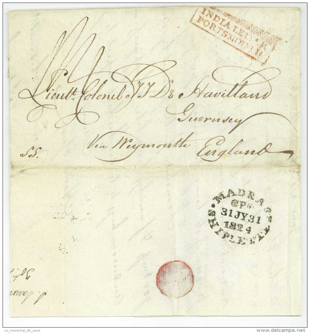 1st Anglo-Burmese-War Madras India 1824 Guernsey De Havilland Chennai Ship Letter - ...-1852 Préphilatélie