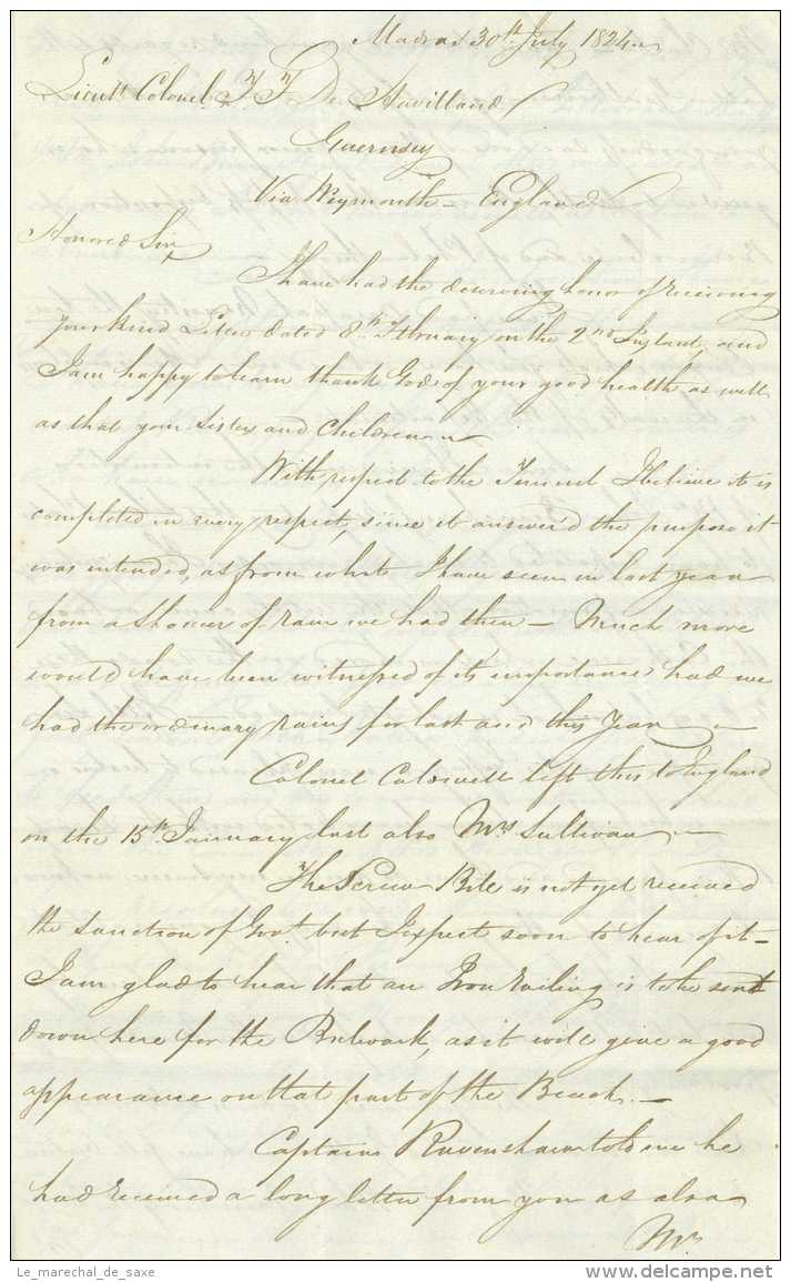 1st Anglo-Burmese-War Madras India 1824 Guernsey De Havilland Chennai Ship Letter - ...-1852 Prefilatelia