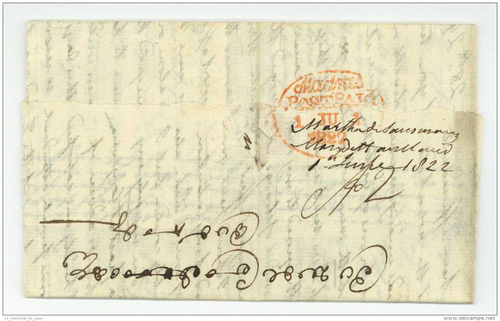 Mary De HAVILLAND Madras 1822 East India Company DURGARAJUPATNAM - ...-1852 Prephilately