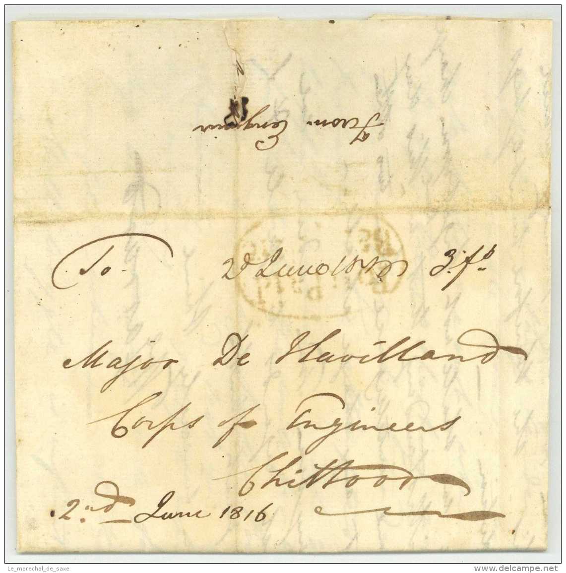 BANGALORE 1816 Garrard To De HAVILLAND Chittoor East India Army Ross - ...-1852 Vorphilatelie