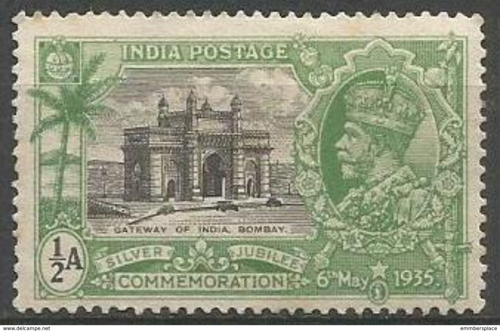 India - 1935 Gateway Of India 1/2a Inverted W/m MLH *   SG 240w  Sc 142w - 1911-35 King George V