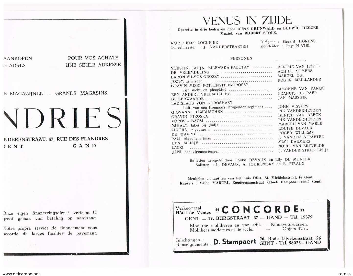 PROGRAMMA OPERA GENT 1949/1950  OPERETTE  VENUS IN ZIJDE  ROBERT STOLZ - Programs