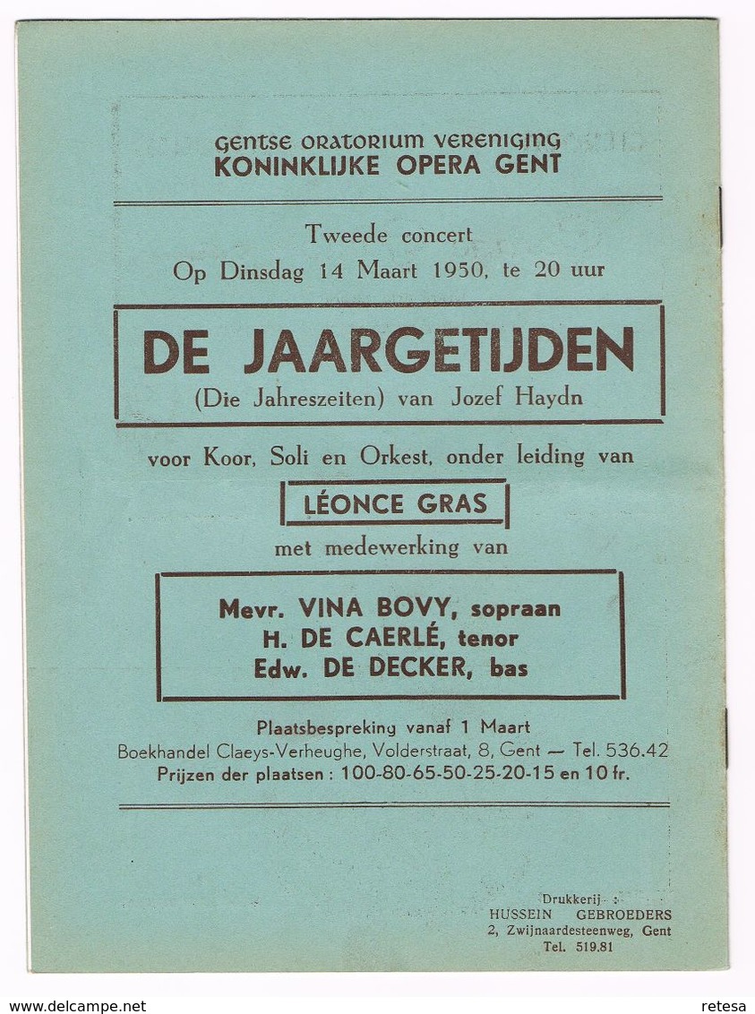 PROGRAMMA OPERA GENT 1949/1950  OPERETTE  EVA  FRANZ  LEHAR - Programmes