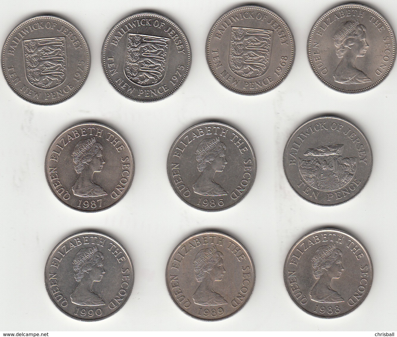 Jersey Coin - 8 Obsolete (Large Size) 10p - Jersey