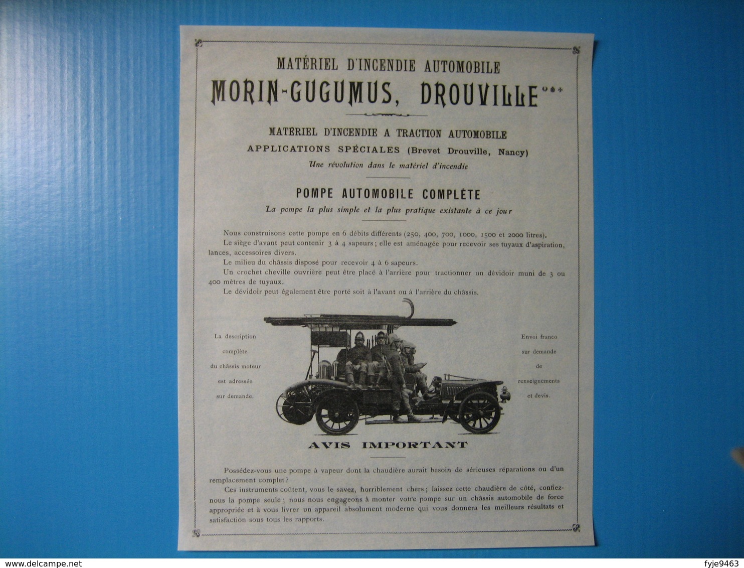 (1909) Matériel D'Incendie Automobile MORIN-GUGUMUS, DROUVILLE - Rue De Boudonville à Nancy - Non Classés