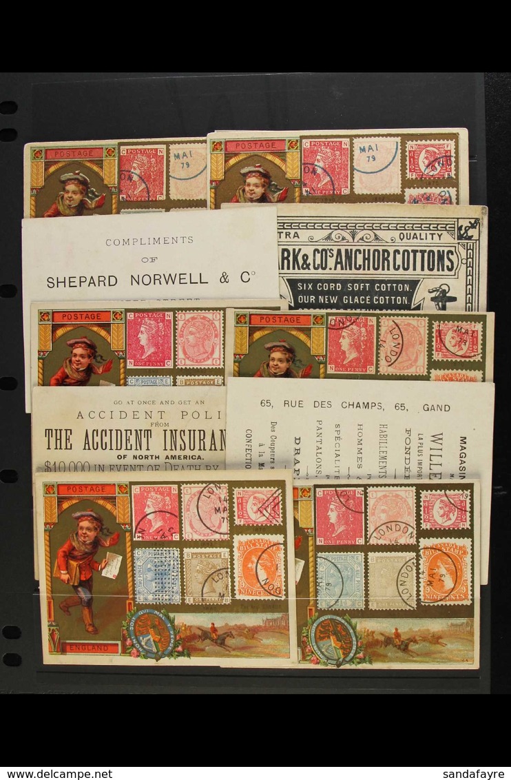 ADVERTISING CARDS Philatelic Association - Scarce & Attractive Group Of Colourful Cards, 3 Different Types, Each Produce - Sonstige & Ohne Zuordnung