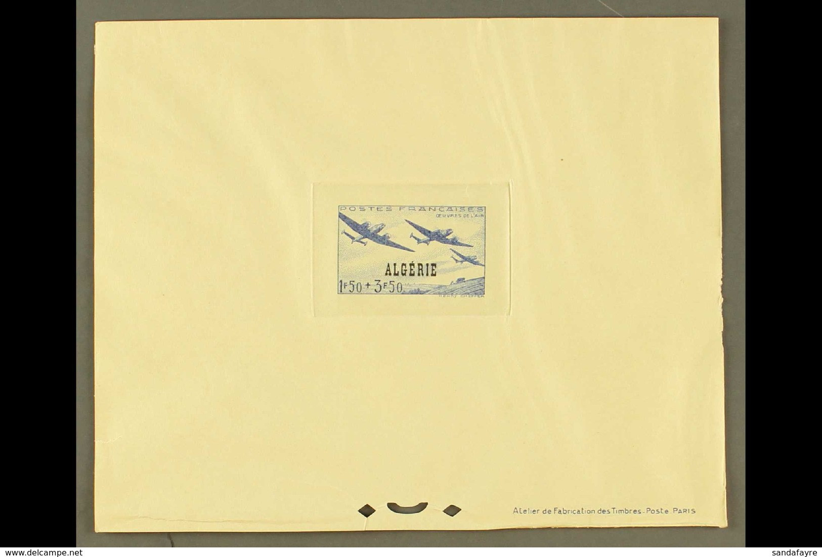 AIRCRAFT ALGERIA 1945 Air Charity 1f50+3f50 Grey-blue With "RF" In Red Missing, EPREUVE DE LUXE, As Maury 242b Or SG 249 - Ohne Zuordnung