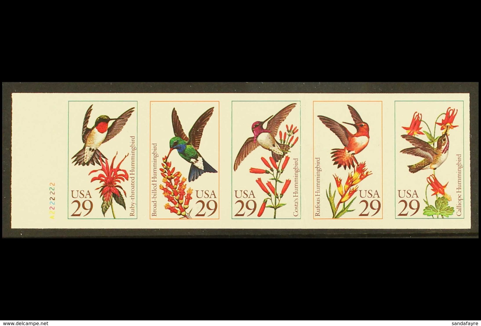 BIRDS - HUMMINGBIRDS UNITED STATES 1992 29c Hummingbirds IMPERF PROOF BOOKLET PANE Of Five In Finished Design, Scott 264 - Ohne Zuordnung