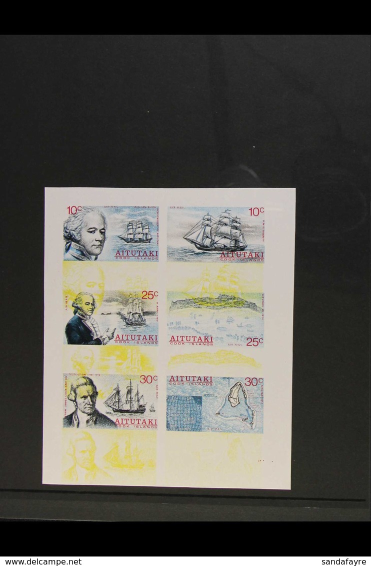 1974 AIR William Bligh's Discovery Of Aitutaki Set (SG 123/28, Scott C1/6, Yvert A1/6), An IMPERF PROOF Se-tenant Block  - Aitutaki