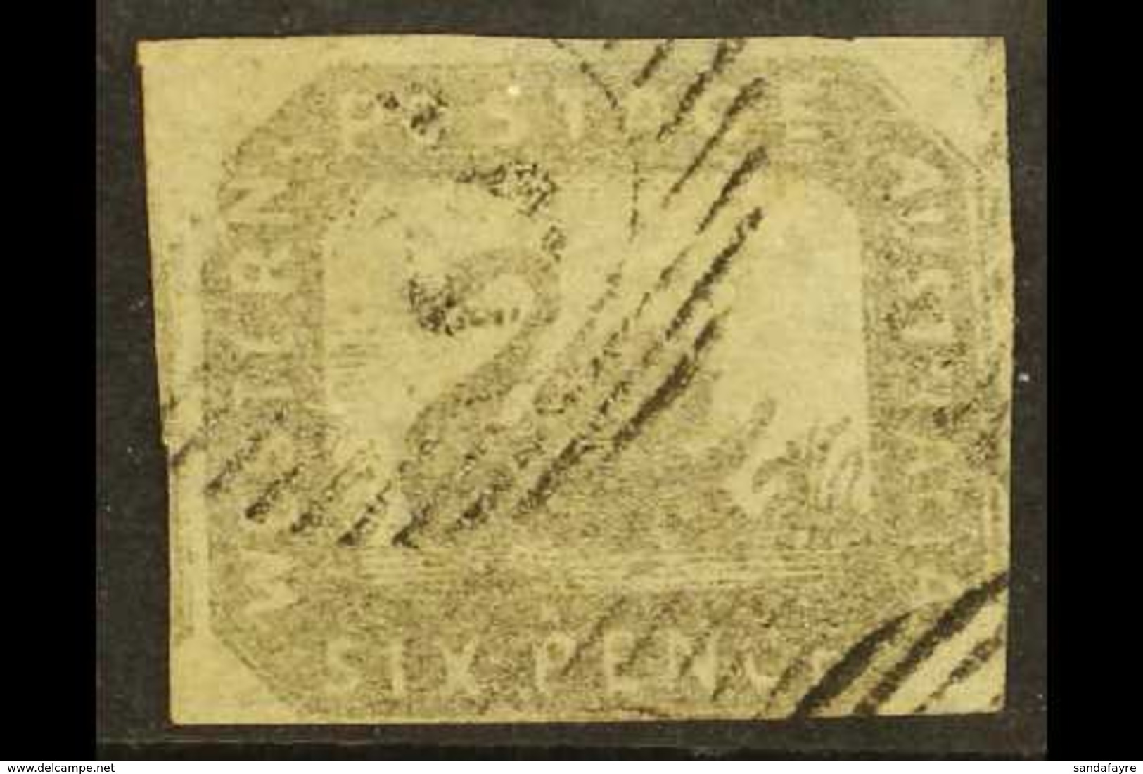WESTERN AUSTRALIA 1857-59 6d Grey-black, SG 19, Lightly Used Showing Portion Of Stamp At Left. For More Images, Please V - Other & Unclassified