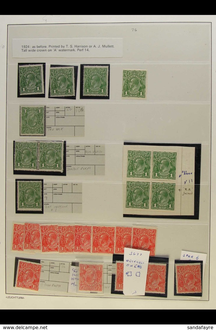 1924 HEADS - FINE MINT STUDY COLLECTION With 1d (12, Incl. Pair With Double Perfs Between, Dot Before "1", "RA" Joined W - Other & Unclassified