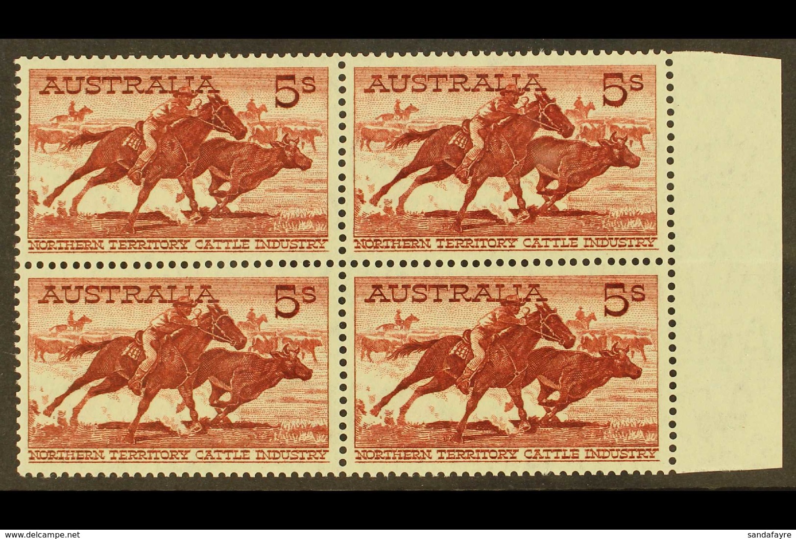 1959-64 5s Red Brown On White Paper, SG 327a, Never Hinged Mint Marginal Block Of 4 (1 Block Of 4) For More Images, Plea - Sonstige & Ohne Zuordnung