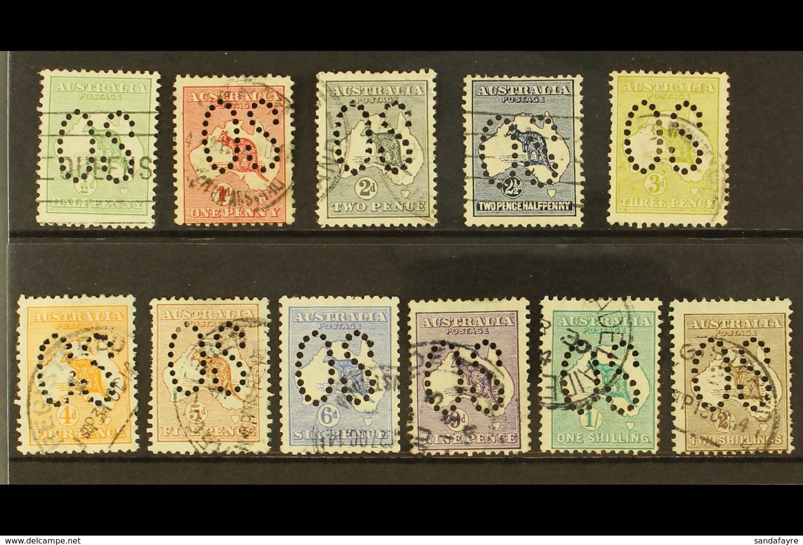 OFFICIALS 1913 ALL DIFFERENT "ROO" Large "O S" Opt'd Used Selection On A Stock Card With All Values Represented To 2s. S - Other & Unclassified