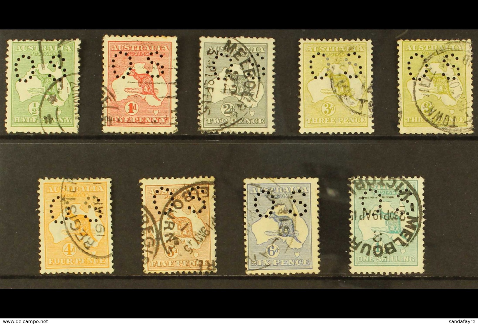 OFFICIALS 1914 ALL DIFFERENT "ROO" Small (Type 02) "O S" Opt'd Used Selection On A Stock Card With Most Values Represent - Other & Unclassified