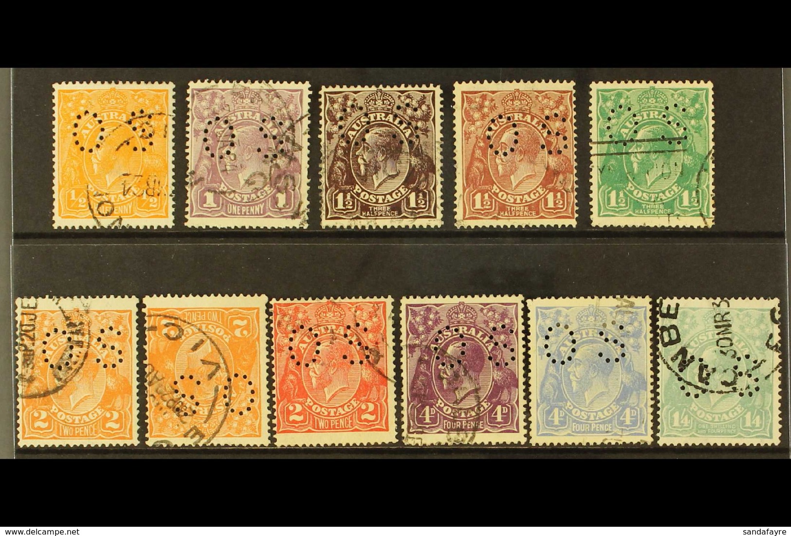 OFFICIALS 1918-23 ALL DIFFERENT "KGV HEADS" Small (Type 02) "O S" Opt'd Used Set Plus 2d Inverted Watermark Variety On A - Sonstige & Ohne Zuordnung