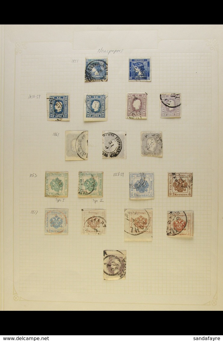 1851-1867 FINE USED COLLECTION On Leaves, Inc Newspapers 1851 0.6k Mercury (x2), 1858-59 1.05k (x2), Plus 1.05k Blue Rep - Autres & Non Classés