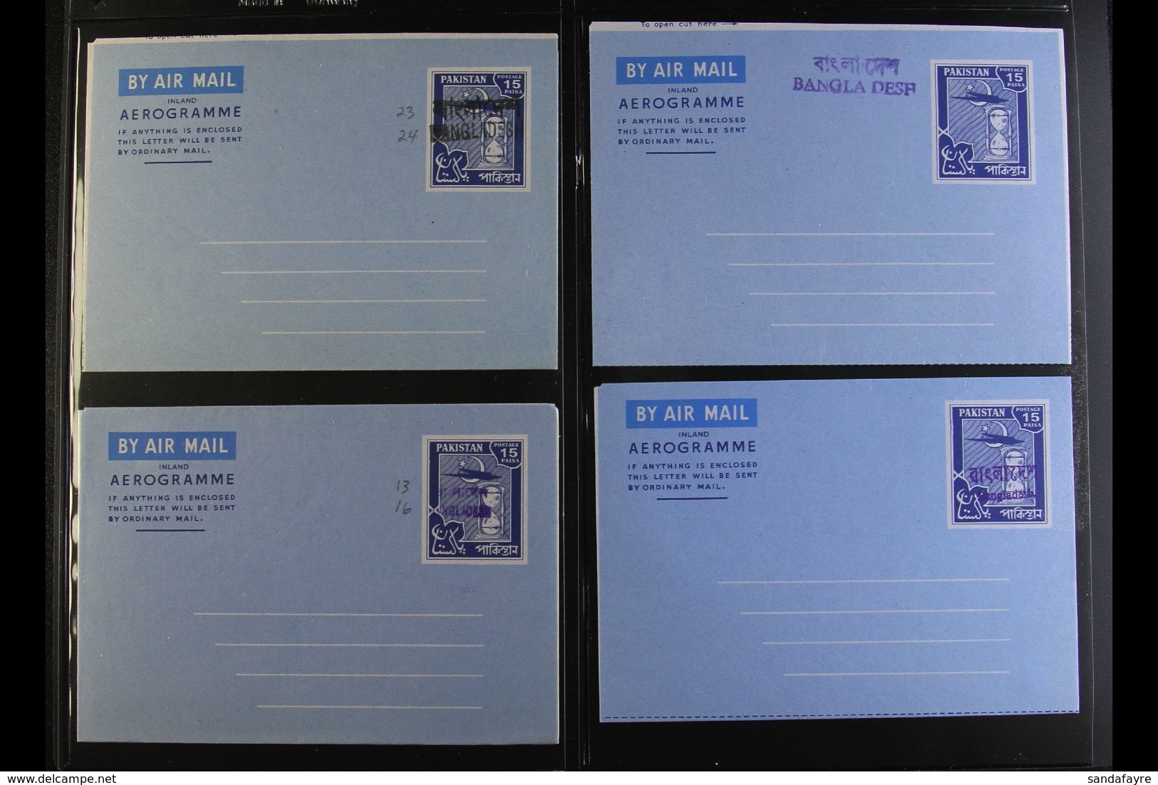 LOCAL PROVISIONAL HANDSTAMPS AEROGRAMMES 1971 Superb Unused Collection Of Various Pakistan Aerogrammes With All Differen - Bangladesh