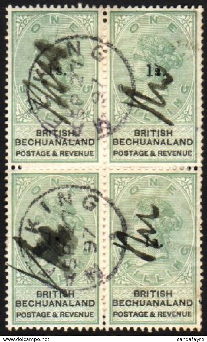 1888 1s On 1s Green And Black, SG 28, Used BLOCK OF FOUR (still With Some Backing Paper) With Neat Mafeking September 27 - Other & Unclassified